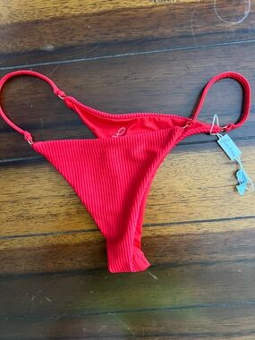 Frankie's Bikinis Red Ribbed Bikini Bottom